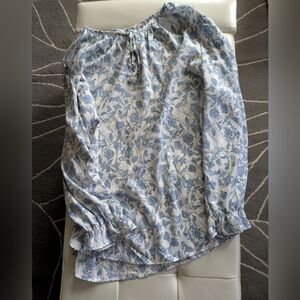 Chinoserie Floral Print Long Sleeve Blouse 3X